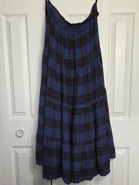 Denim & Supply Ralph Lauren Blue and Black Plaid Tiered Maxi Skirt